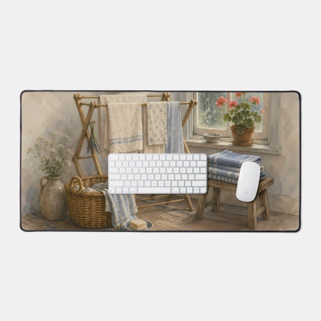 Rainy Day Cottage Laundry Room Desk Mat (Keyboard & Mouse)