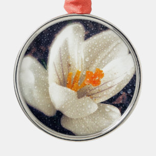 Rainy Day Crocus Flower Metal Ornament