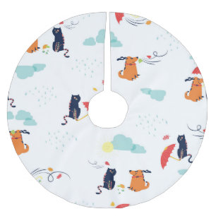 Rainy Day Friends: Cat Dog Vintage Brushed Polyester Tree Skirt