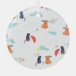 Rainy Day Friends: Cat Dog Vintage Glass Tree Decoration