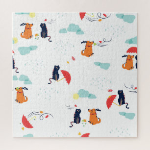 Rainy Day Friends: Cat Dog Vintage Jigsaw Puzzle