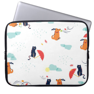 Rainy Day Friends: Cat Dog Vintage Laptop Sleeve