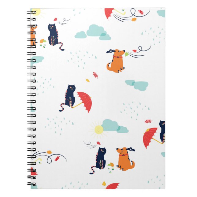 Rainy Day Friends: Cat Dog Vintage Notebook (Front)
