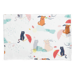 Rainy Day Friends: Cat Dog Vintage Pillowcase