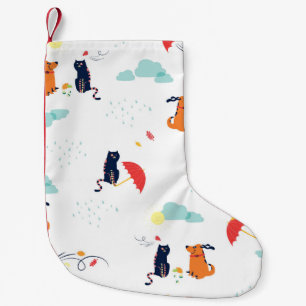 Rainy Day Friends: Cat Dog Vintage Small Christmas Stocking