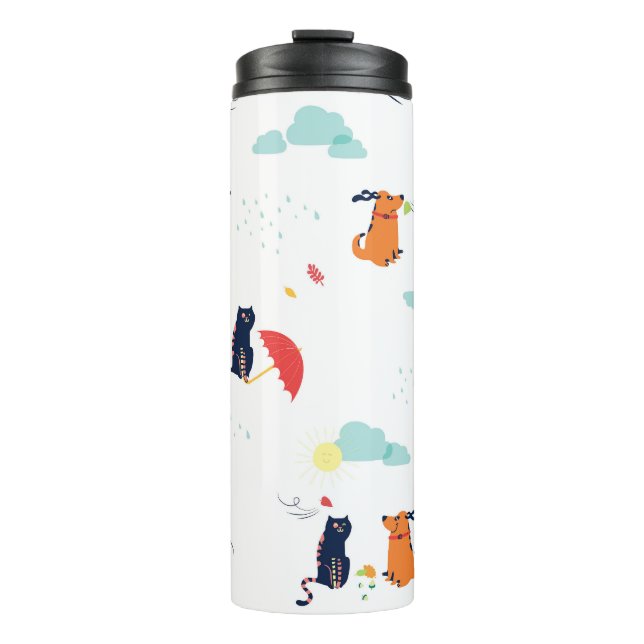 Rainy Day Friends: Cat Dog Vintage Thermal Tumbler (Front)