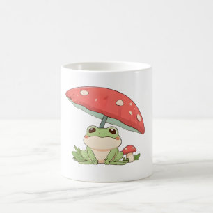 Rainy Day Frog Under Mushroom Kawaii Design Coffee Mug