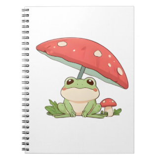 Rainy Day Frog Under Mushroom Kawaii Design Notebook