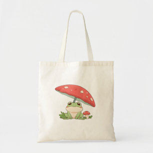 Rainy Day Frog Under Mushroom Kawaii Design Tote Bag