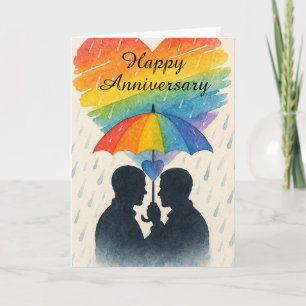Rainy Day Gay Couple Anniversary Umbrella Love Card