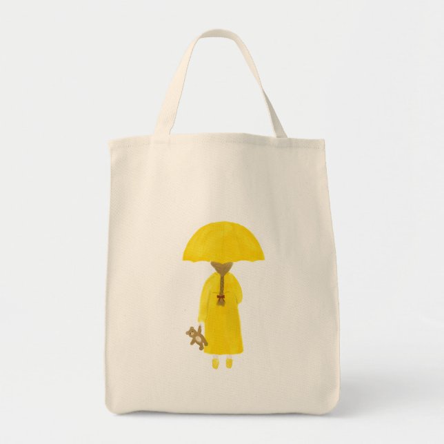 Rainy Day Girl with Teddy Bear Tote Bag (Front)
