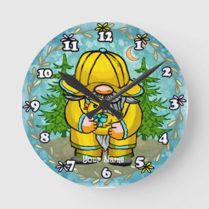 Rainy Day Gnome Round Clock