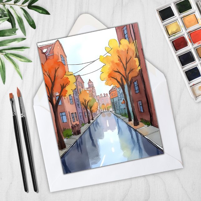 Rainy Day in Boston | Watercolor MA Travel Card (Creator Uploaded)