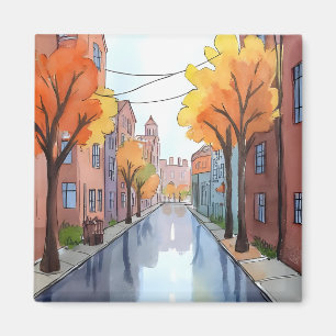 Rainy Day in Boston Watercolor MA Travel Magnet