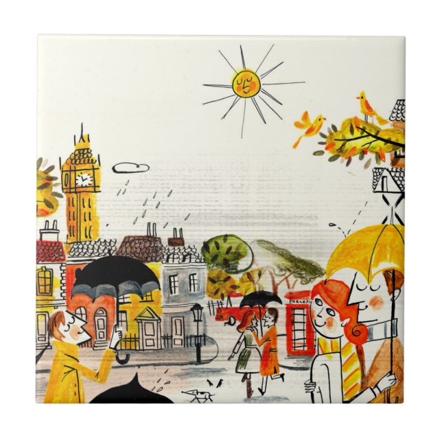 Rainy Day in London Ceramic Tile (Front)