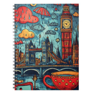 Rainy Day in London, Colorful Doodle Illustration Notebook