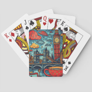 Rainy Day in London, Colorful Doodle Illustration Playing Cards