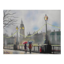 Rainy day in London couple with an umbrella