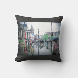 Rainy Day in London England Cushion