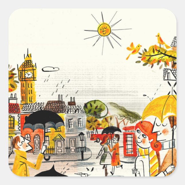 Rainy Day in London Square Sticker (Front)