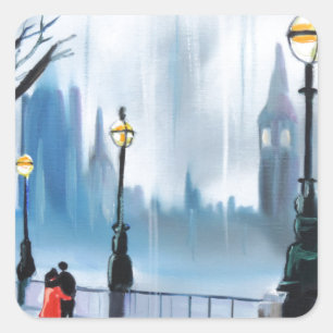 Rainy day in London Thames painting by G Bruce Square Sticker