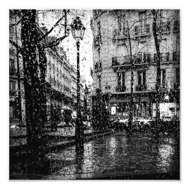 Rainy Day in Paris black and white Photo Print (Front)