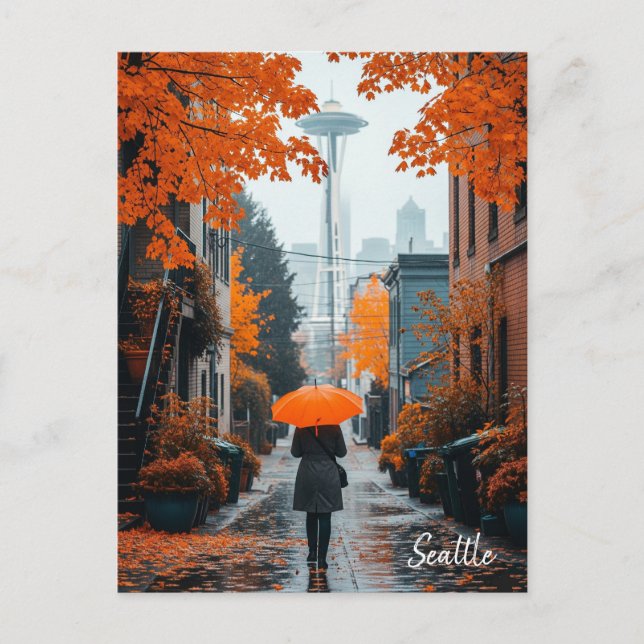 Rainy Day in Seattle Washington Postcard (Front)