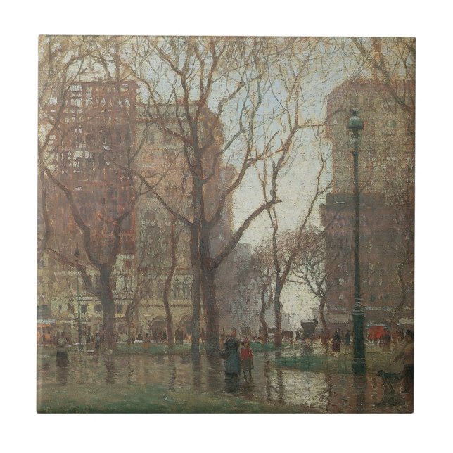 Rainy Day, Madison Square, New York, Paul Cornoyer Ceramic Tile (Front)