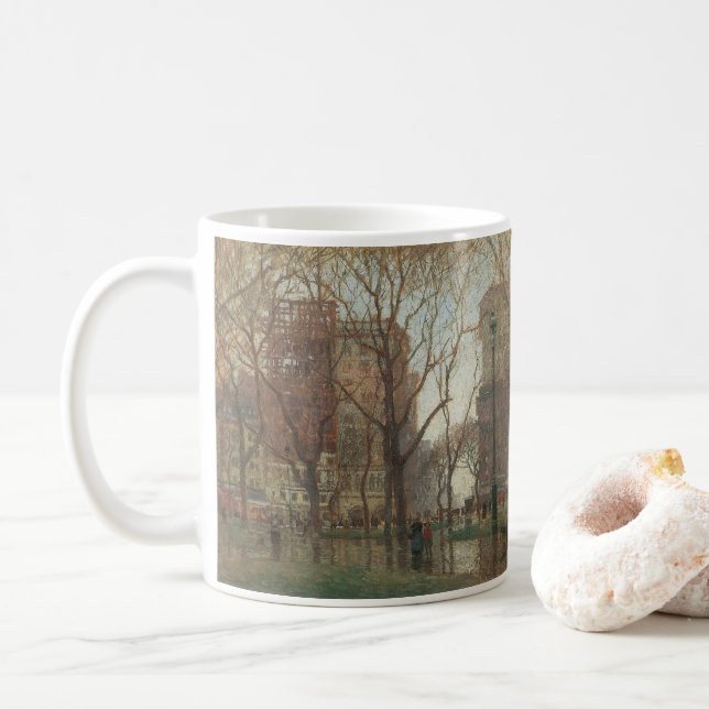 Rainy Day, Madison Square, New York, Paul Cornoyer Coffee Mug (With Donut)