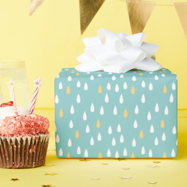 Rainy Day Mint Green Yellow White Raindrops Wrapping Paper (Birthday Party)
