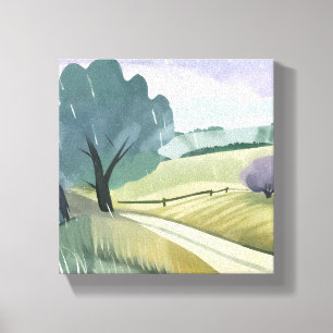 Rainy Day Nature Watercolor Hills Landscape Canvas Print