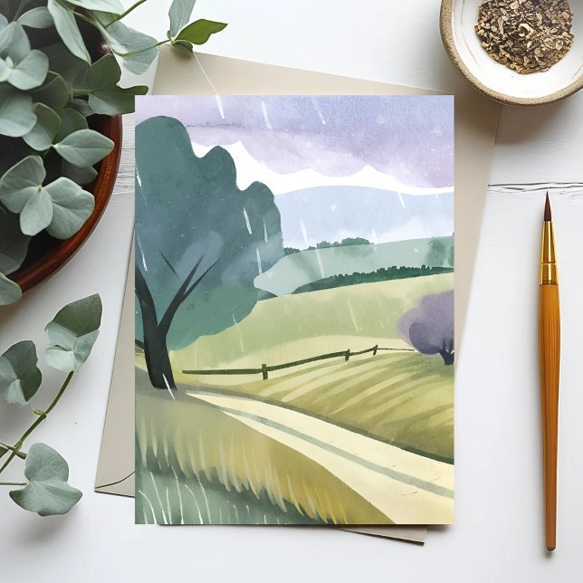Rainy Day | Nature Watercolor Hills Landscape  Postcard (Creator Uploaded)