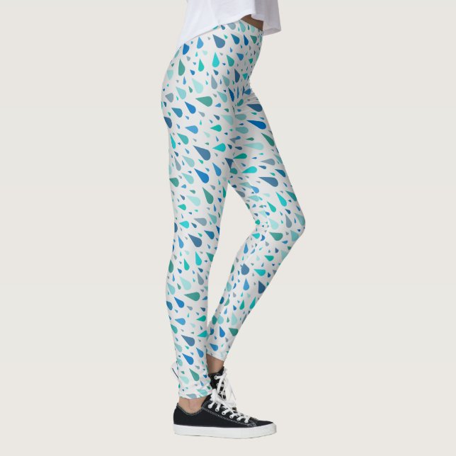 Rainy day pattern with blue raindrops leggings (Right)
