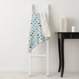 Rainy day pattern with blue raindrops sherpa blanket