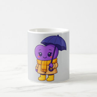 “Rainy Day Purple Heart – Cute Cartoon Mug