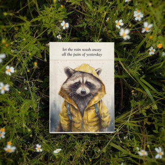 Rainy Day, racoon yellow raincoat customisable Invitation
