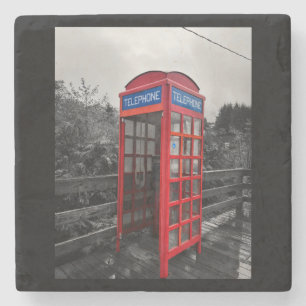 Rainy Day Red Telephone Booth Urban Dramatic Stone Coaster