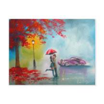 RAINY DAY RED UMBRELLA ROMANTIC COUPLE