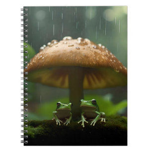Rainy Day Refuge: Frogs Sheltering Under Mushroom Notebook