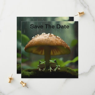 Rainy Day Refuge: Frogs Sheltering Under Mushroom Save The Date