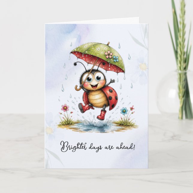 Rainy Day Retro Ladybug "Brighter Days" Card (Front)