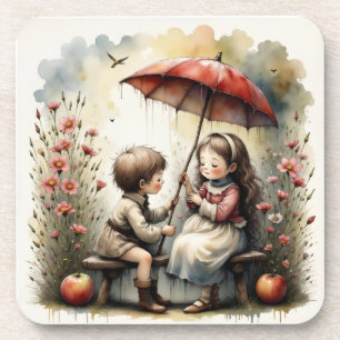 Rainy Day Romance Little Sweethearts Art Coaster