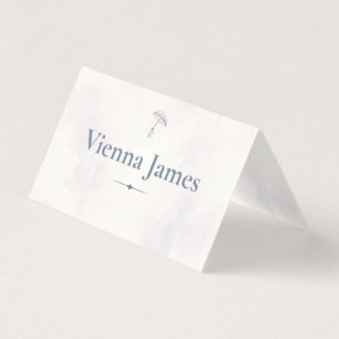 Rainy Day Romance Umbrella Watercolor Place Card