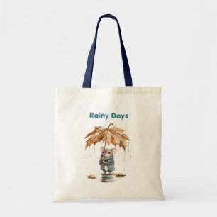 Rainy Days Blue Mouse Leaf Umbrella Cat Tote Bag