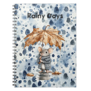 Rainy Days Blue Mouse Leaf Umbrella Notebook