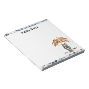 Rainy Days Blue Mouse Leaf Umbrella Notepad