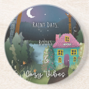 Rainy Days, Books & Cosy Vibes Hand Painted Design Coaster