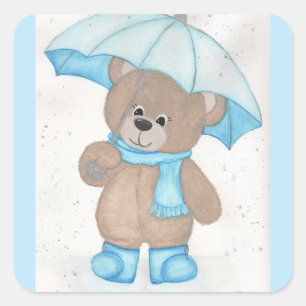 Rainy Daze Teddy Bear Square Sticker