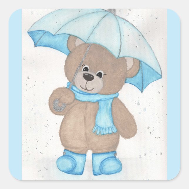Rainy Daze Teddy Bear Square Sticker (Front)