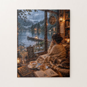 Rainy Evening at Café Etoile – Cosy Lakeside Café Jigsaw Puzzle